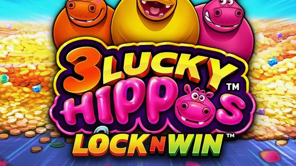 Interface vibrante e temática do jogo 3 Lucky Hippos