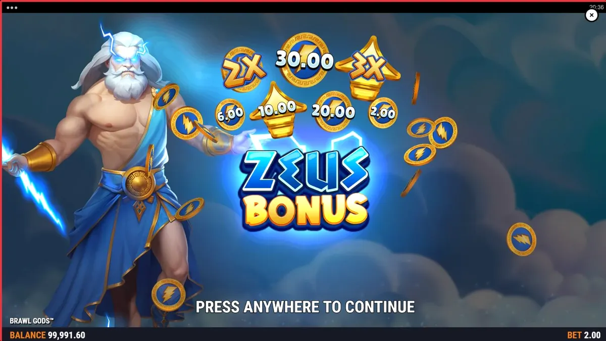Design de tela dividida do slot Brawl Gods com Zeus e Hades