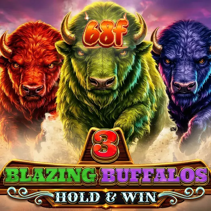 Interface do jogo 3 Blazing Buffalos: Hold & Win com búfalos neon e elementos do Velho Oeste.