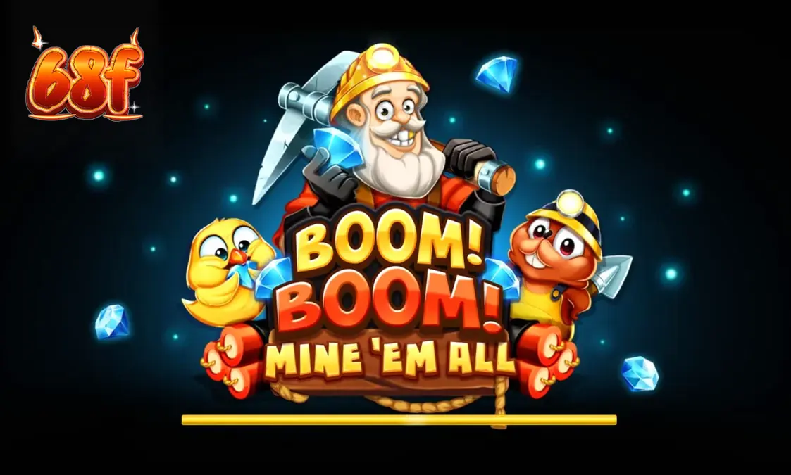Interface de jogo do slot Boom! Boom! Mine ‘Em All com temática de mineração